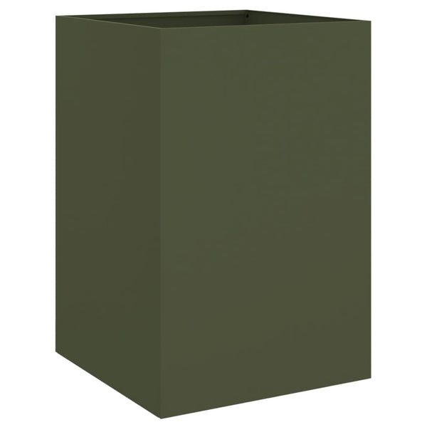Olivgrüner Pflanzkübel aus Stahl, 75 cm