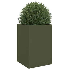 Olivgrüner Pflanzkübel aus Stahl, 75 cm