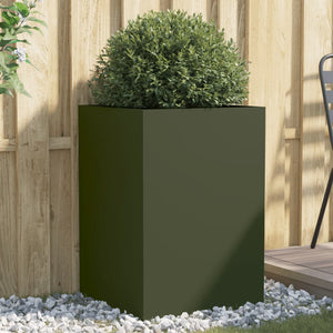 Olivgrüner Pflanzkübel aus Stahl, 75 cm