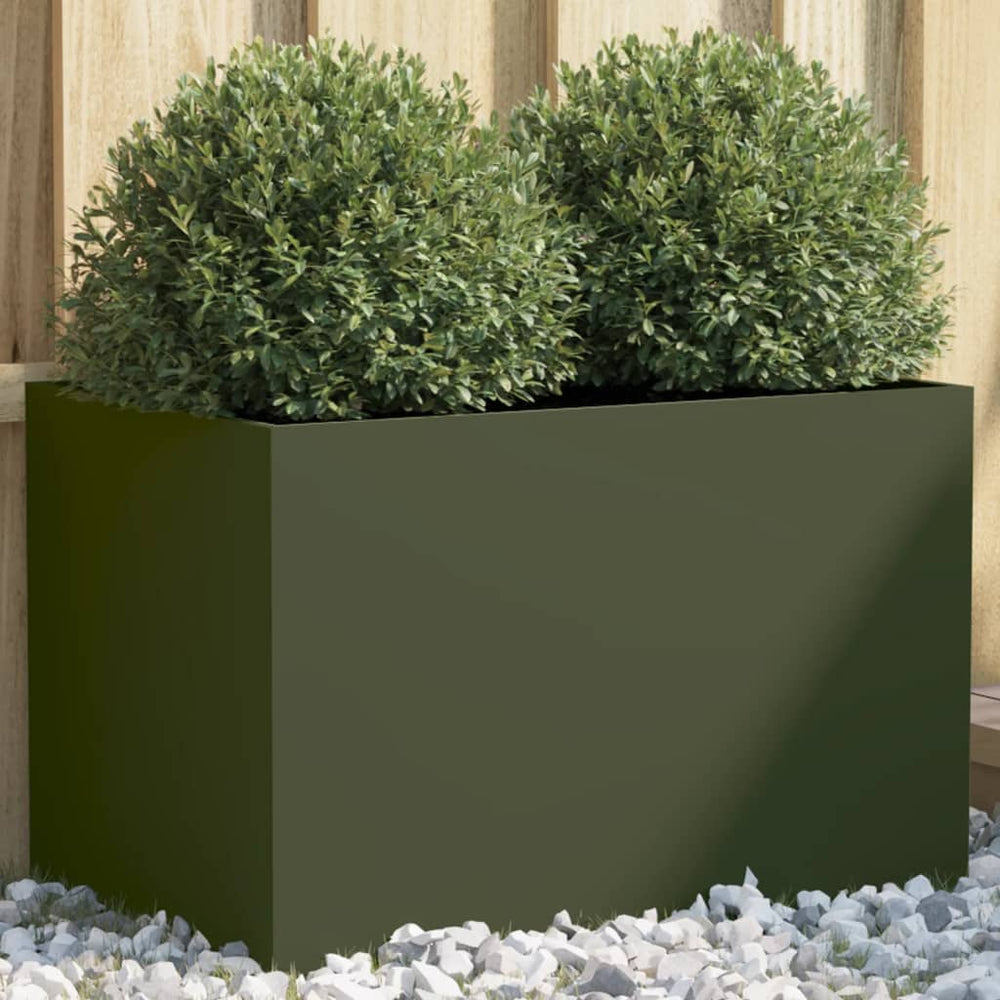 Olivgrüner Pflanzkübel, Stahl, 62x40x39cm