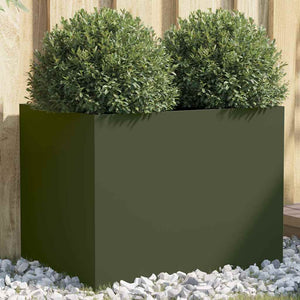 Olivgrüner Pflanzkübel, Stahl, 62x47x46 cm