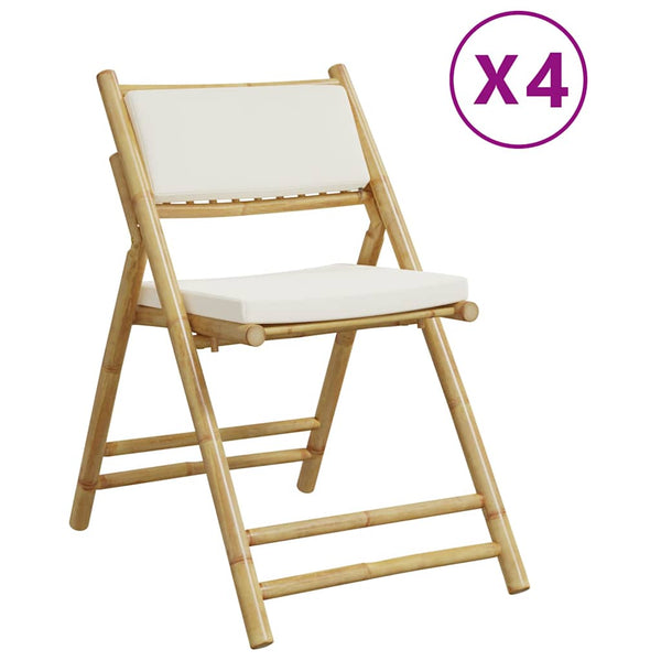 vidaXL Chaises de bistrot 4 pcs Pliantes avec Coussins Crème Bambou