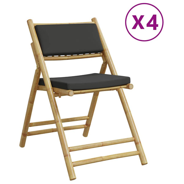 Bistrostühle 4er Set Klappbar Bambus mit Kissen