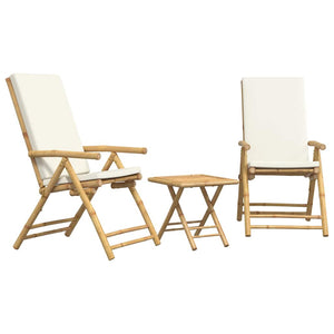 vidaXL Ensemble bistro pliable 3 pcs avec coussins crème Bambou