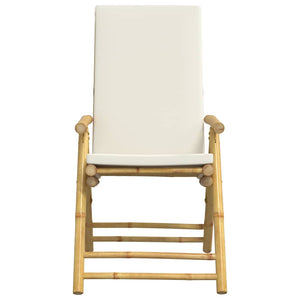 vidaXL Ensemble bistro pliable 3 pcs avec coussins crème Bambou