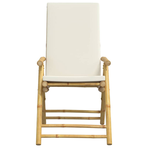 vidaXL Ensemble bistro pliable 3 pcs avec coussins crème Bambou