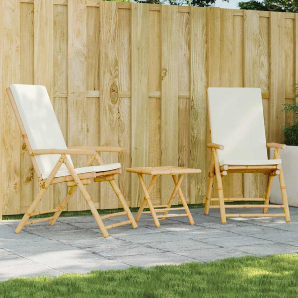 vidaXL Ensemble bistro pliable 3 pcs avec coussins crème Bambou