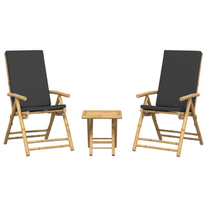 vidaXL Ensemble de bistrot pliable 3 pièces avec coussins gris foncé Bambou