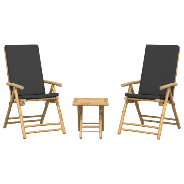 vidaXL Ensemble de bistrot pliable 3 pièces avec coussins gris foncé Bambou