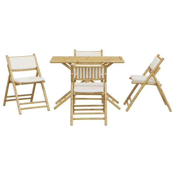 vidaXL Ensemble de bistrot 5 pcs Pliant avec Coussins Crème Bambou
