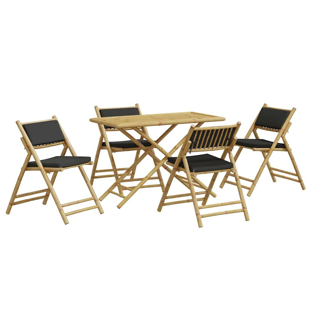 5-tlg. Klappbares Bistro-Set Bambus mit Kissen