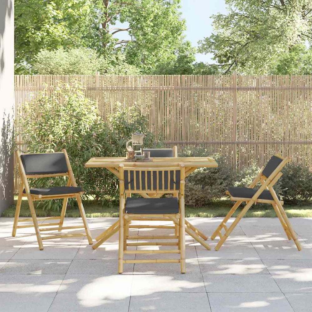 5-tlg. Klappbares Bistro-Set Bambus mit Kissen