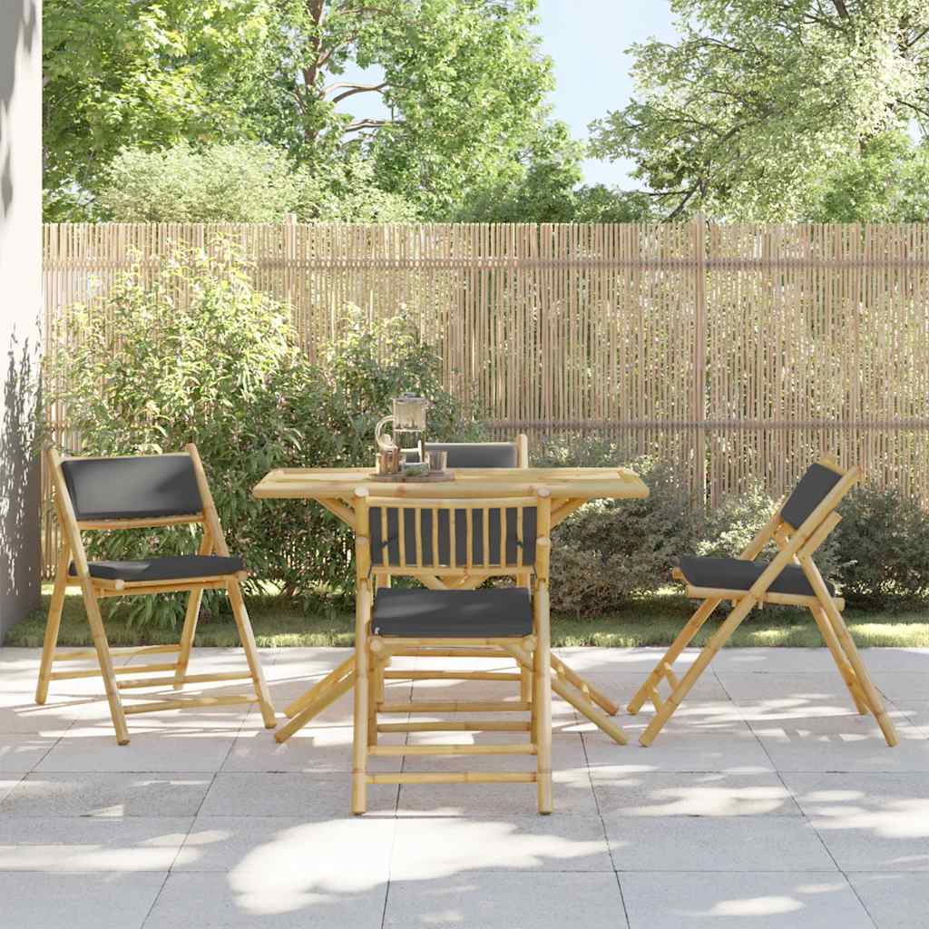 vidaXL Ensemble de bistrot pliable 5 pcs avec coussins gris foncé Bambou