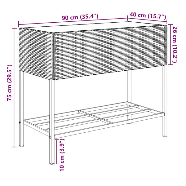 Hochbeete mit Ablage, 2er Set, 90x40x75 cm