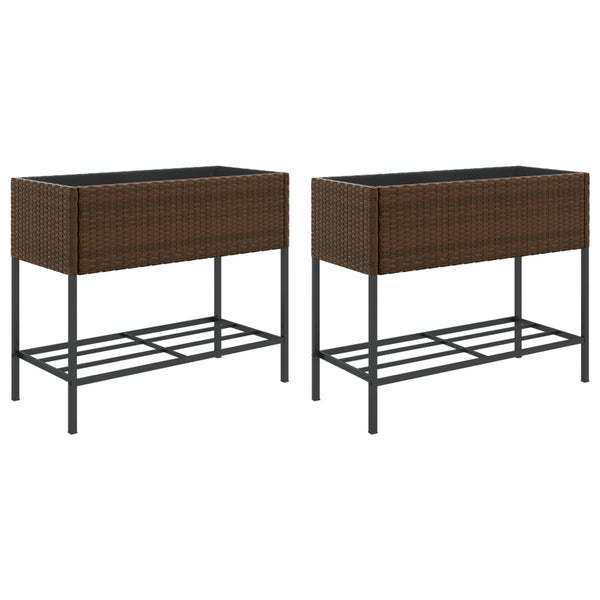 Hochbeete mit Ablage, 2er Set, Braun