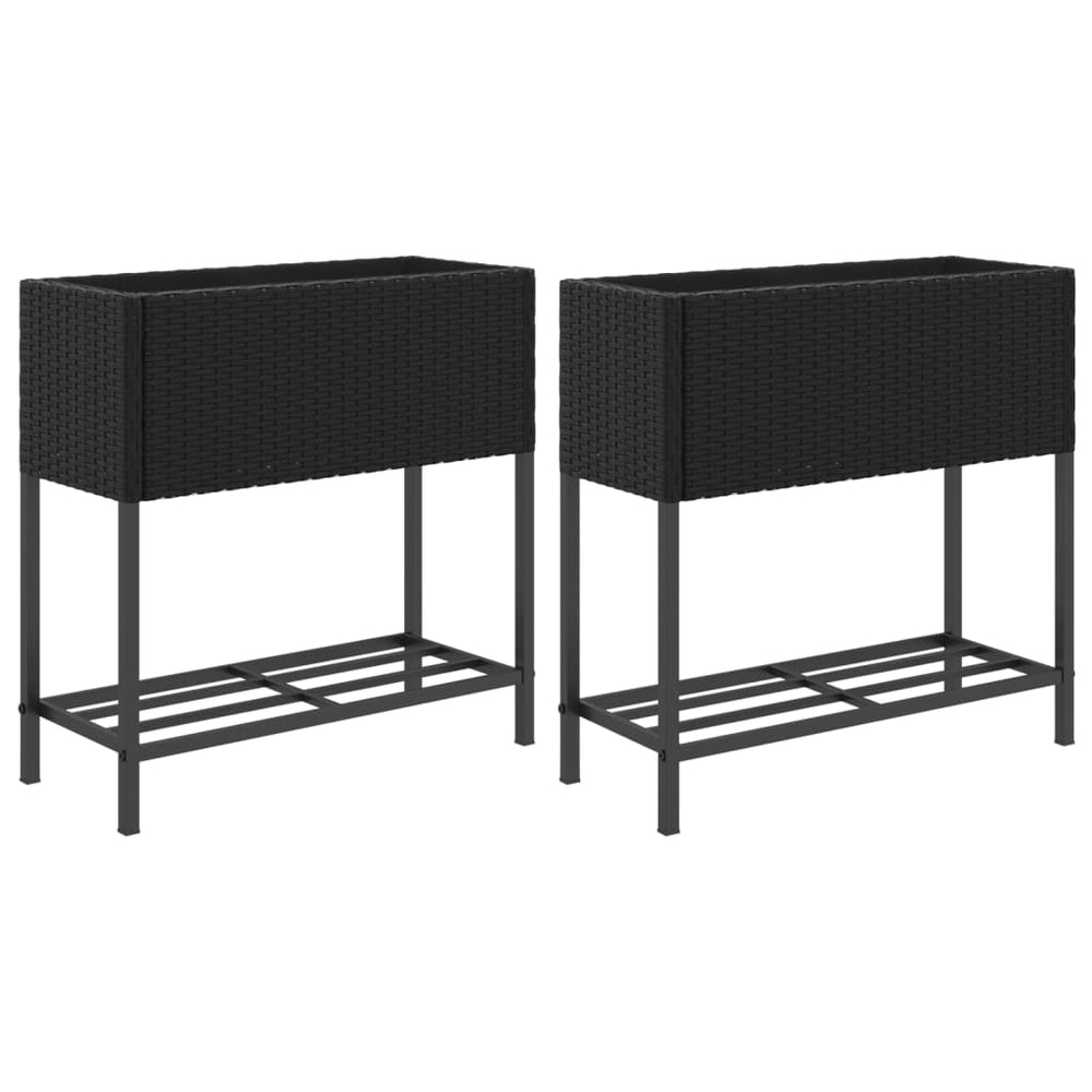 Hochbeete mit Ablage, 2er Set, 70cm, Poly Rattan