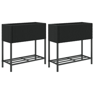 Hochbeete mit Ablage, 2er Set, 70cm, Poly Rattan