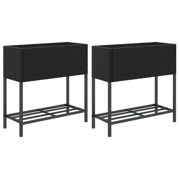 Hochbeete mit Ablage, 2er Set, 70cm, Poly Rattan