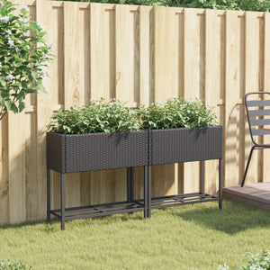 Hochbeete mit Ablage, 2er Set, 70cm, Poly Rattan