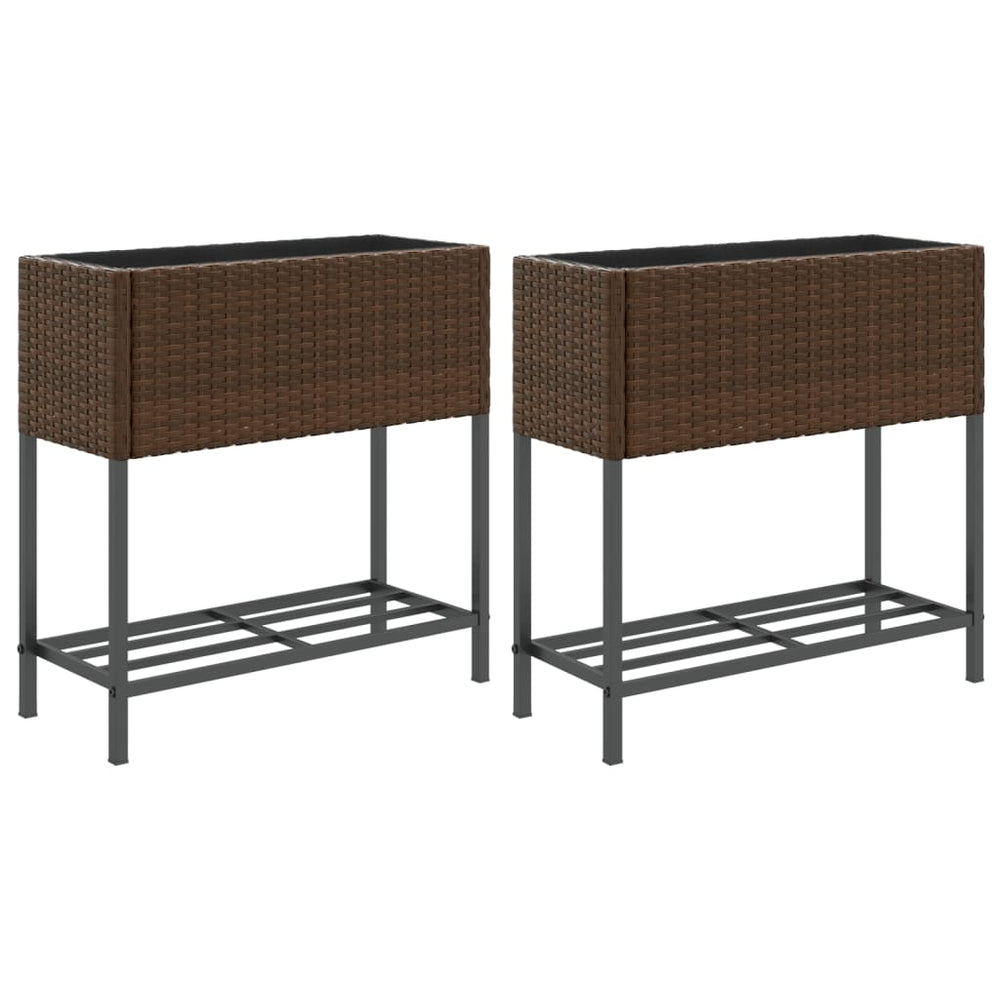 Hochbeete mit Ablage, 2er Set, Braun