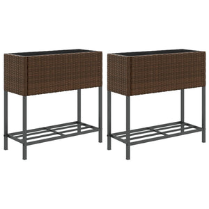 Hochbeete mit Ablage, 2er Set, Braun