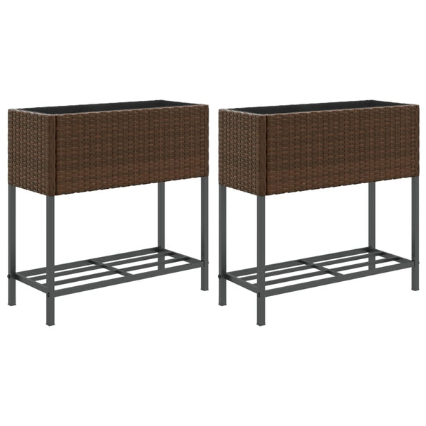 Hochbeete mit Ablage, 2er Set, Braun