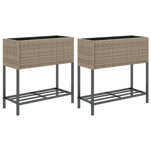 Hochbeete mit Ablage, 2er Set, Grau