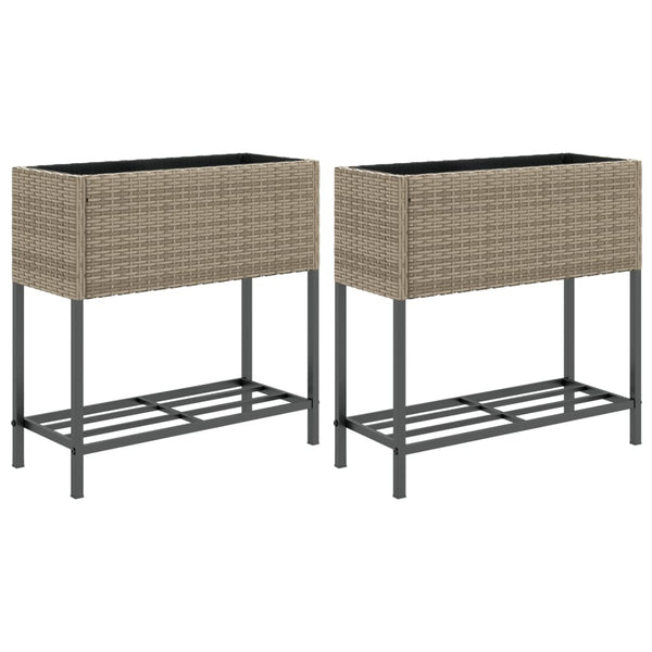 Hochbeete mit Ablage, 2er Set, Grau