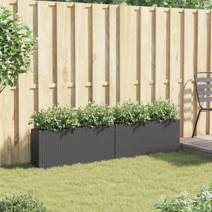 Poly Rattan Pflanzkübel mit 2 Töpfen, Schwarz