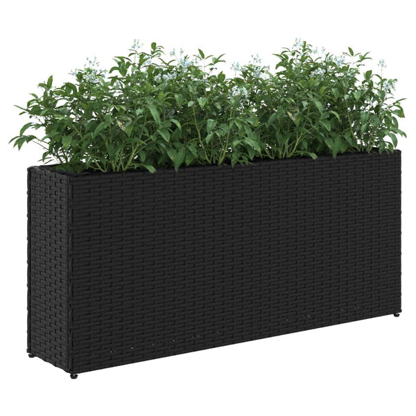 Poly Rattan Pflanzkübel mit 2 Töpfen, Schwarz