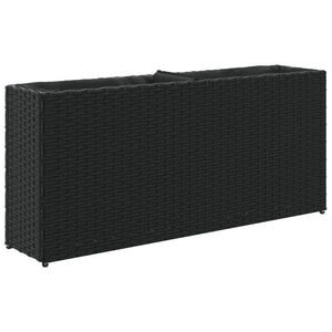 Poly Rattan Pflanzkübel mit 2 Töpfen, Schwarz