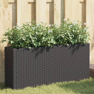 Poly Rattan Pflanzkübel mit 2 Töpfen, Schwarz