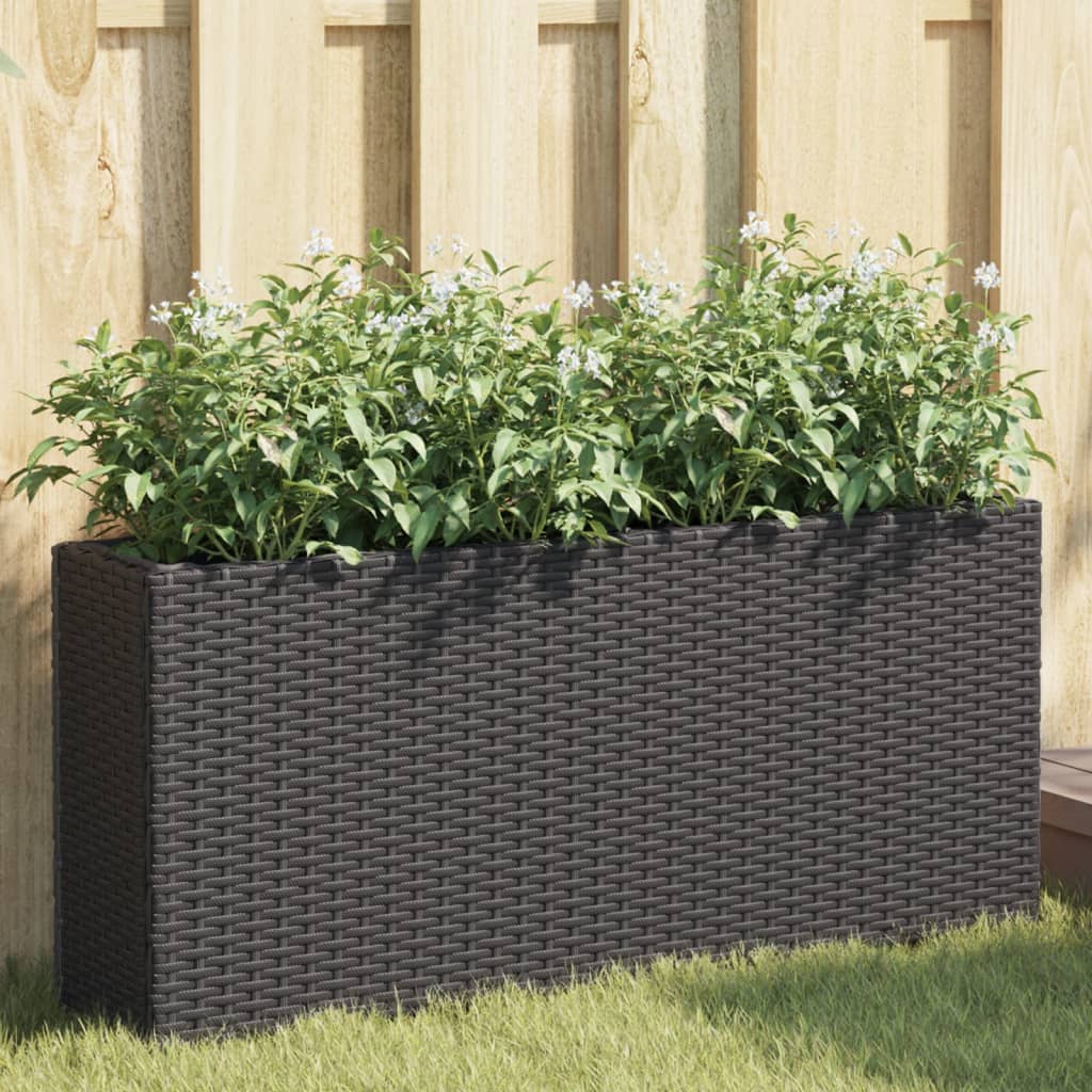 Poly Rattan Pflanzkübel mit 2 Töpfen, Schwarz