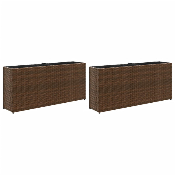 vidaXL Jardinière avec 2 pots 2 pcs Marron 90x20x40 cm Résine tressée