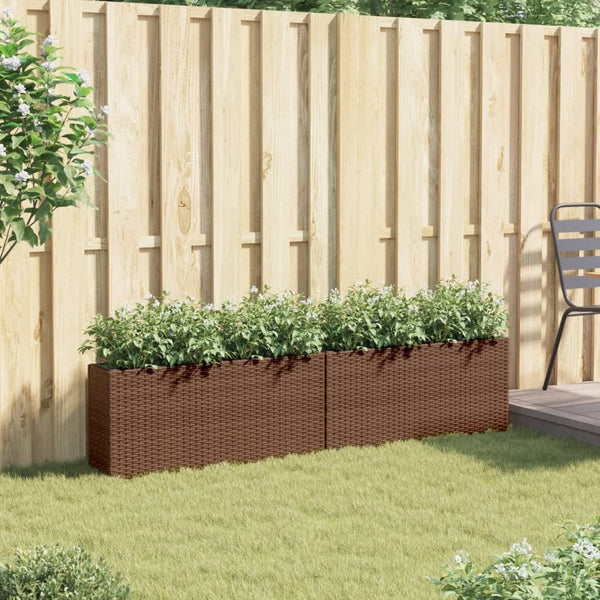 vidaXL Jardinière avec 2 pots 2 pcs Marron 90x20x40 cm Résine tressée