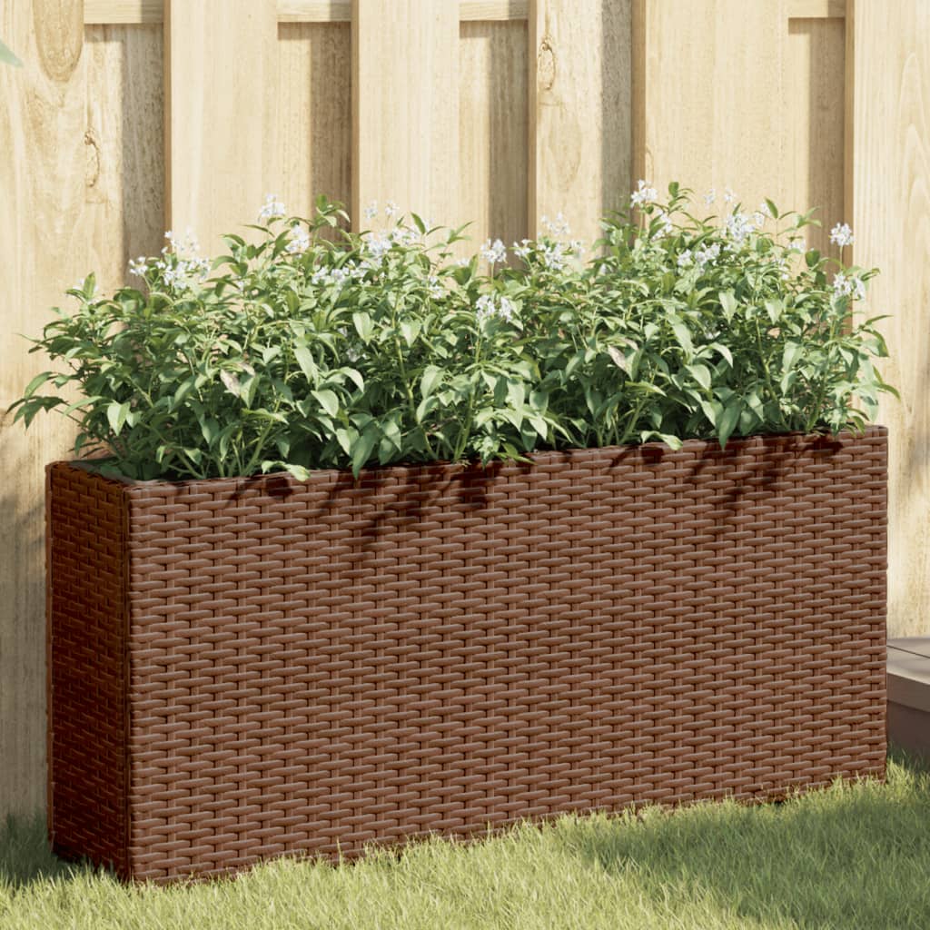 vidaXL Jardinière avec 2 pots 2 pcs Marron 90x20x40 cm Résine tressée