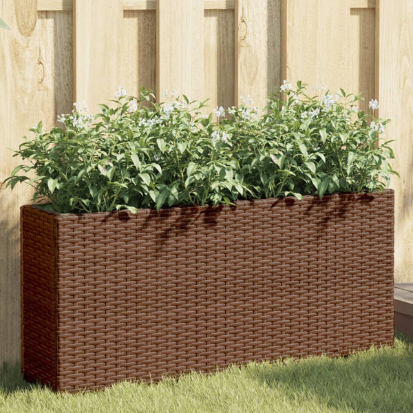 vidaXL Jardinière avec 2 pots 2 pcs Marron 90x20x40 cm Résine tressée