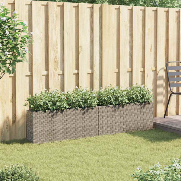 Pflanzkübel Grau Poly Rattan 90x20x40cm, 2er Set
