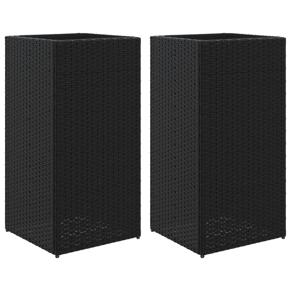 Pflanzkübel Set Schwarz Poly Rattan 40x40x80cm