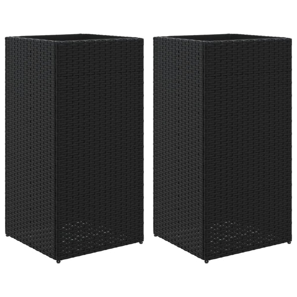 Pflanzkübel Set Schwarz Poly Rattan 40x40x80cm