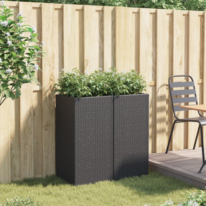 Pflanzkübel Set Schwarz Poly Rattan 40x40x80cm