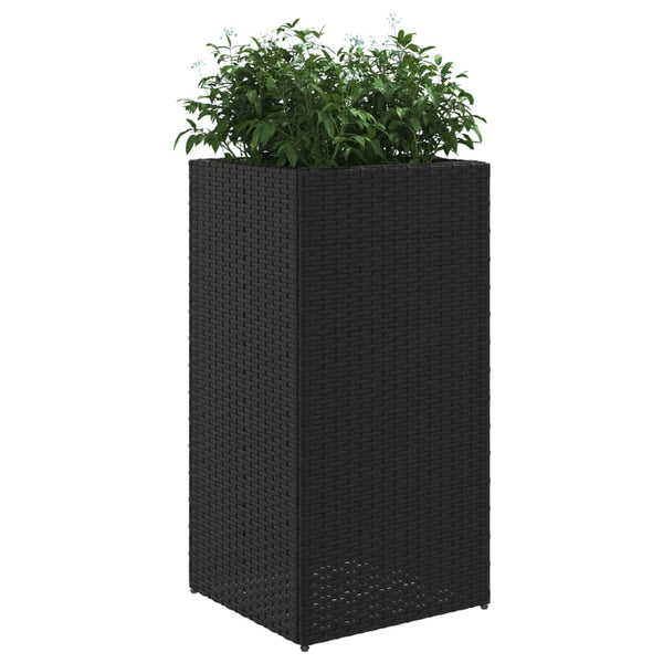 Pflanzkübel Set Schwarz Poly Rattan 40x40x80cm