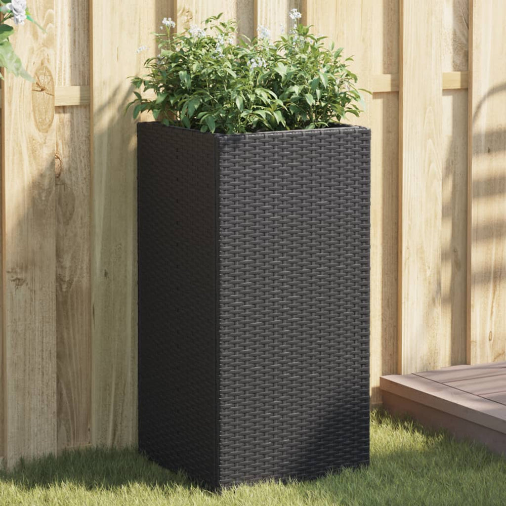 Pflanzkübel Set Schwarz Poly Rattan 40x40x80cm
