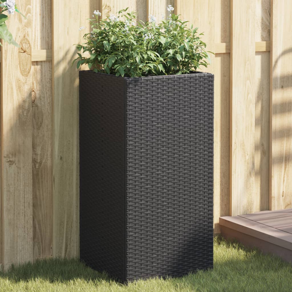 Pflanzkübel Set Schwarz Poly Rattan 40x40x80cm