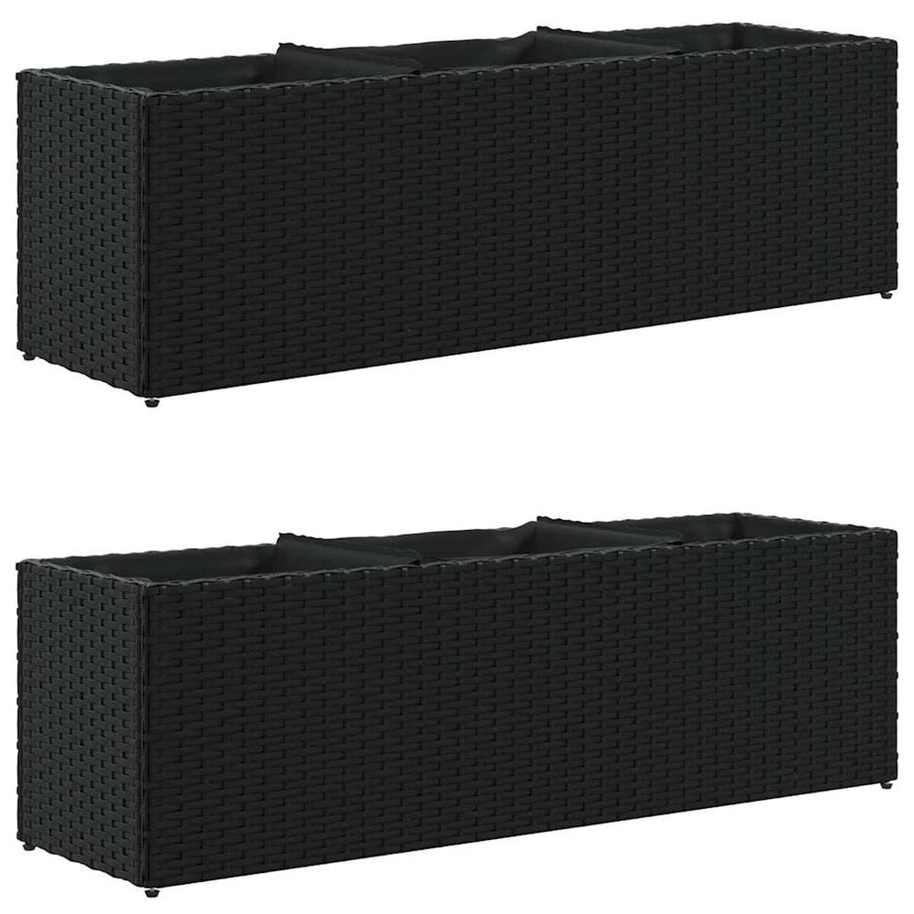 Pflanzkübel mit 3 Töpfen, 2er Set, Schwarz