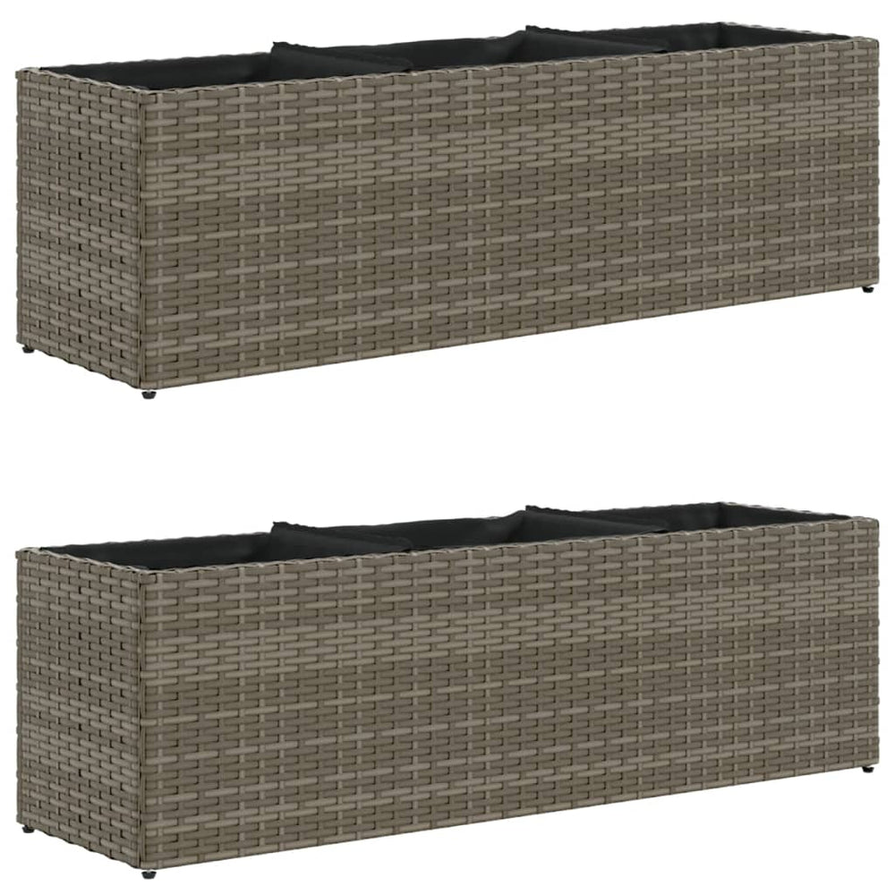 Pflanzkübel mit 3 Töpfen Grau Poly Rattan