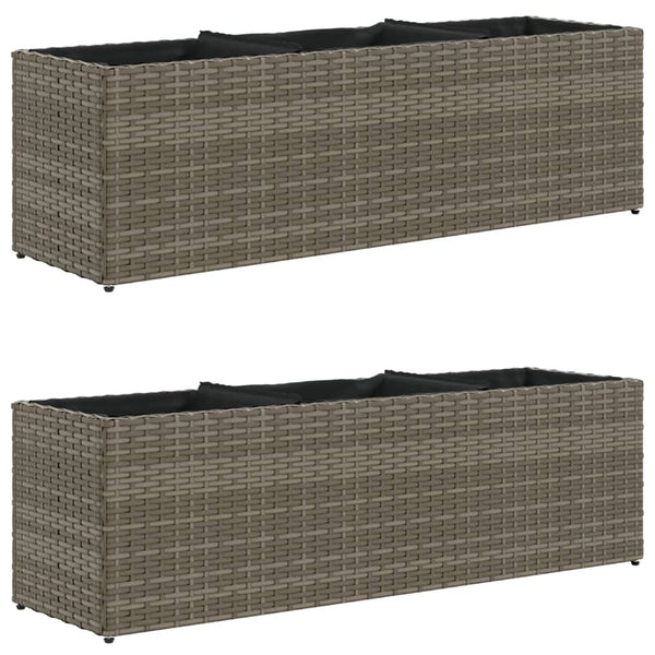 vidaXL Jardinières avec 3 pots 2 pcs Gris 105x30x32 cm Résine tressée