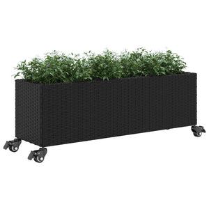 Pflanzkübel mit Rollen, 2er Set, Poly Rattan Schwarz