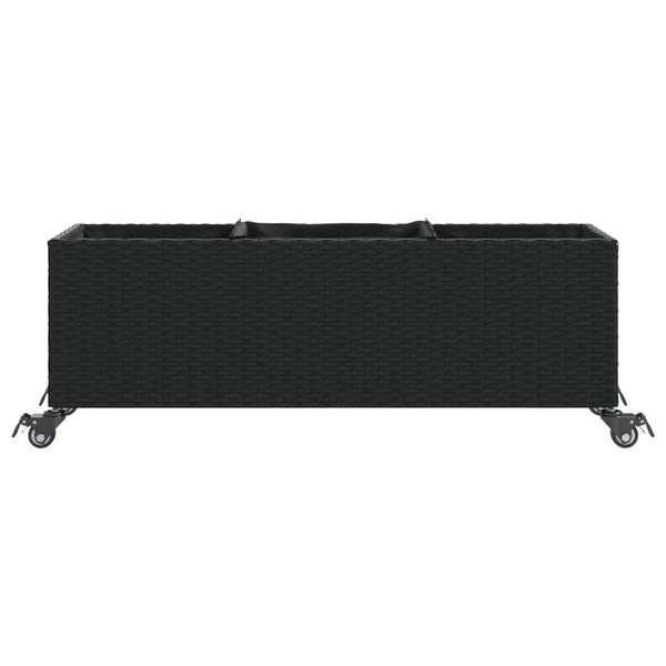 Pflanzkübel mit Rollen, 2er Set, Poly Rattan Schwarz