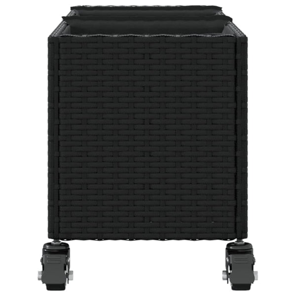 Pflanzkübel mit Rollen, 2er Set, Poly Rattan Schwarz